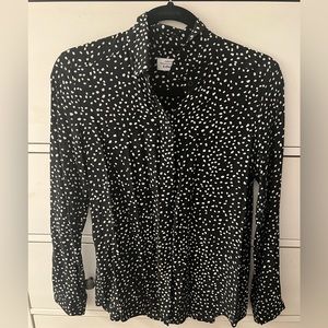 & Other Stories Black/Cream Spotted Print 100% Silk Button-down Blouse SZ 4